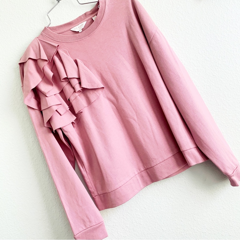 TED BAKER ruffle dusty rose sweatshirt long sleeve size 2 sweater pullover Ozai